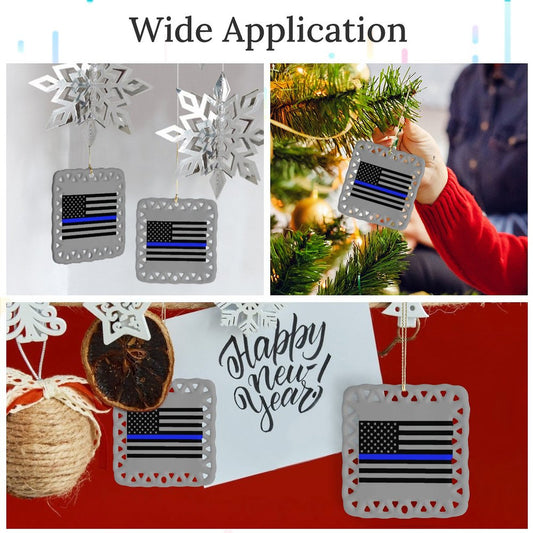 Thin Blue Line Flag Inspired (Subdued) Square Ceramic Ornament (Made in the USA)