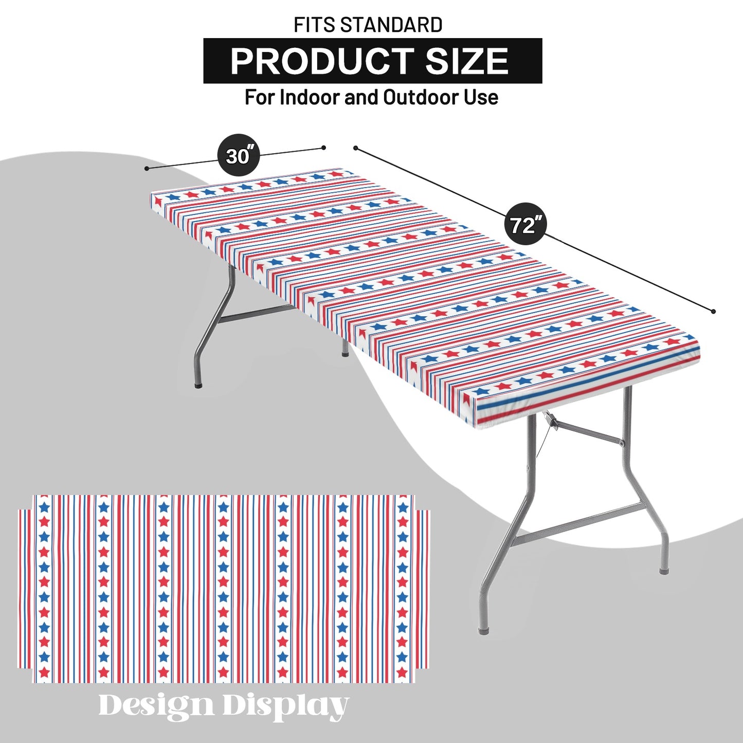 USA/American Flag Inspired Stars & Stripes Pattern Custom Elastic Fitted Tablecloth 72x30 inch (Made in the USA)