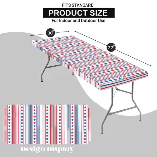 USA/American Flag Inspired Stars & Stripes Pattern Custom Elastic Fitted Tablecloth 72x30 inch (Made in the USA)