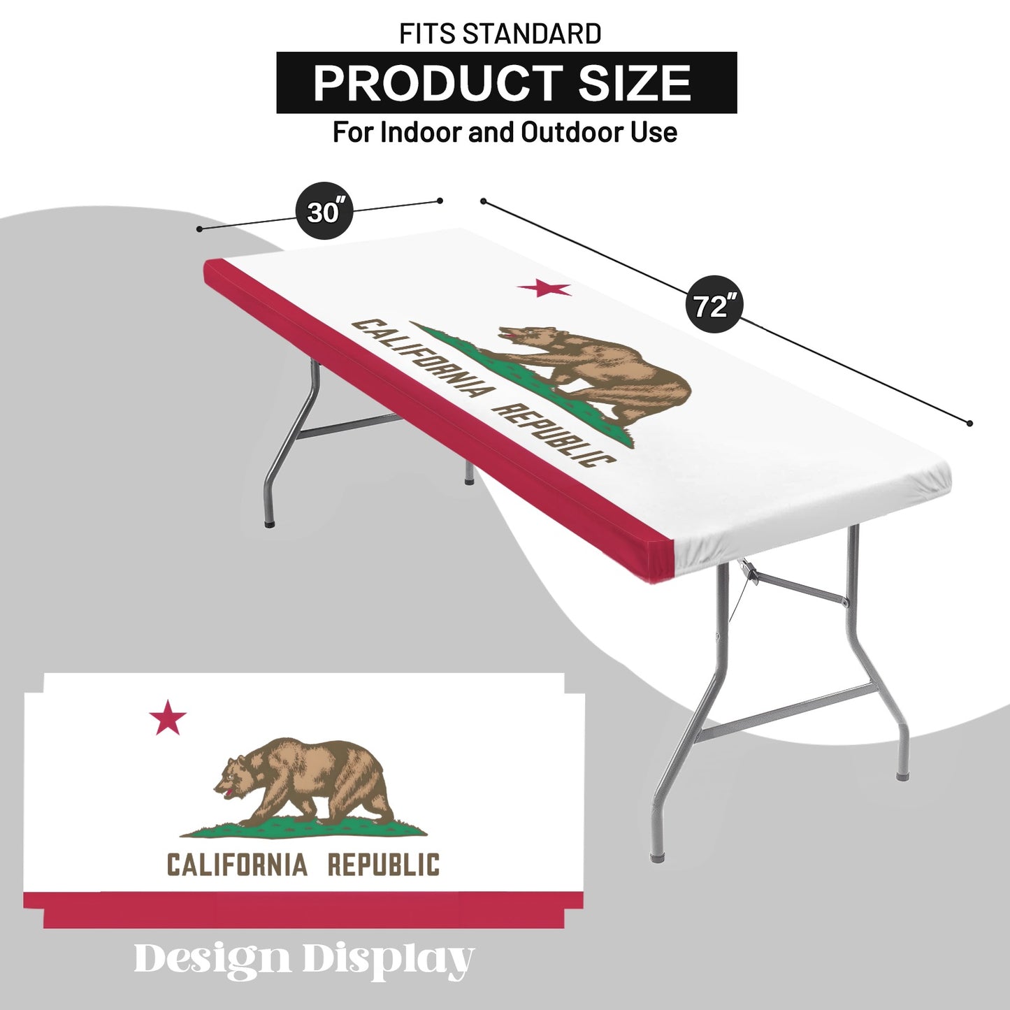 California Flag Inspired Custom Elastic Fitted Tablecloth 72x30 inch (Made in the USA)