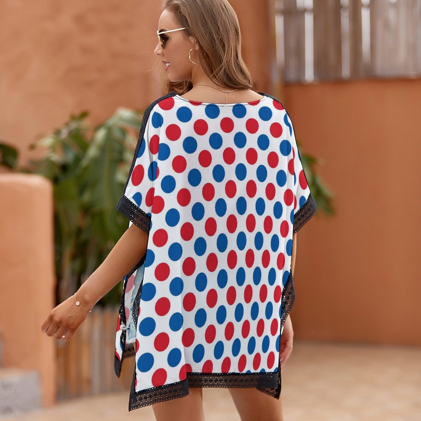 USA/American Flag Inspired Polka Dot Pattern Custom Women's Beach Swim Cover Up