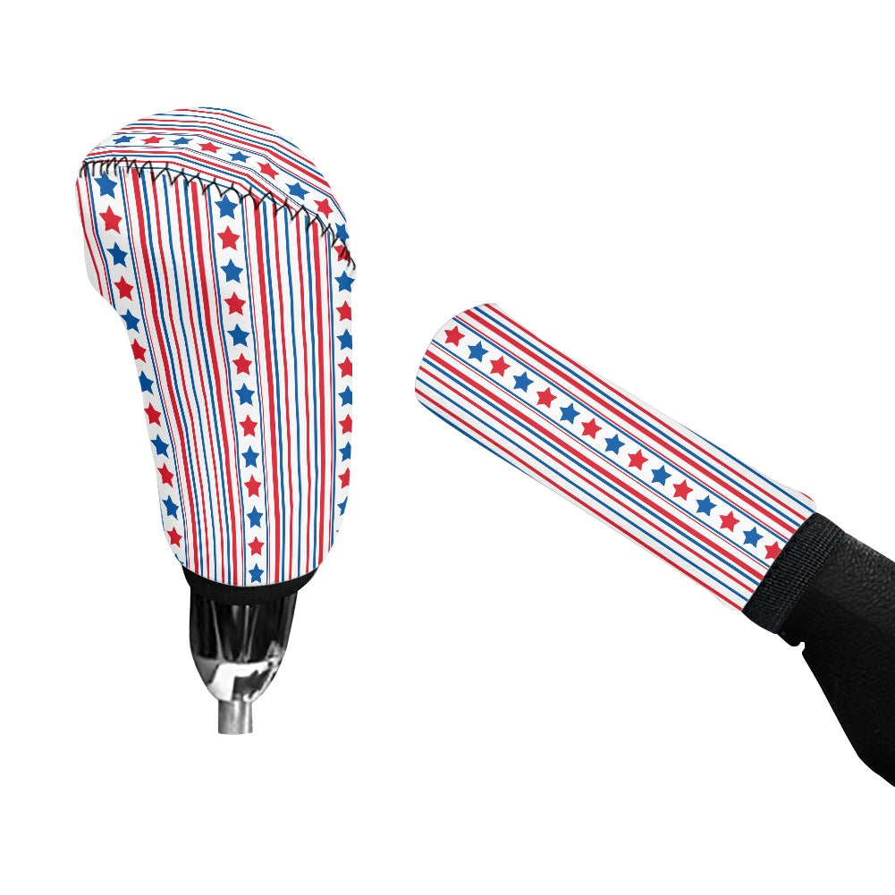 USA/American Flag Inspired Stars & Stripes Pattern Gear Lever Cover+Hand Brake Cover