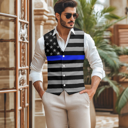 Thin Blue Line Flag (subdued) Suit Vest | Formal Law Enforcement Support Apparel