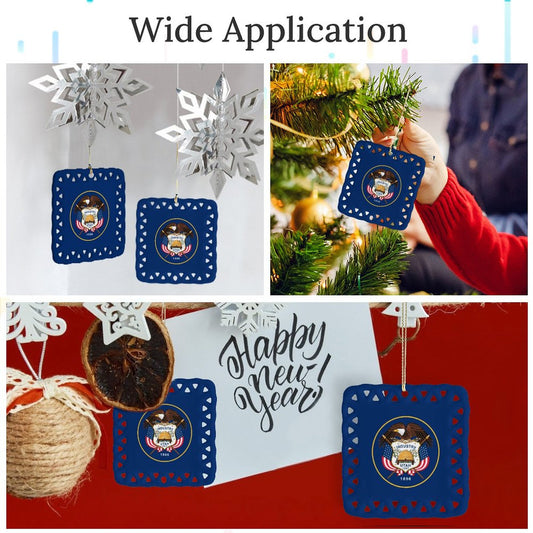 Utah (retired) Flag Inspired Square Ceramic Ornament Made in the USA