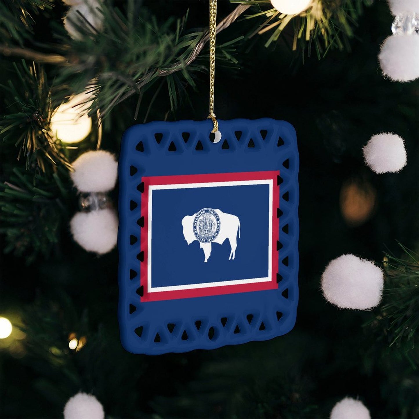 Wyoming Flag Inspired Square Ceramic Ornament Made in the USA