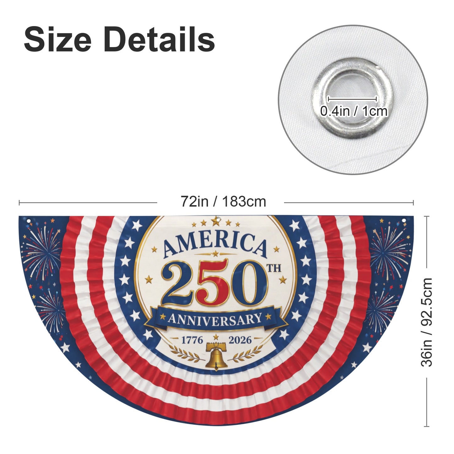 250th Anniversary USA/American Flag Inspired Semi Circle Flag 72 x 36 inch style 3 | Ships from USA