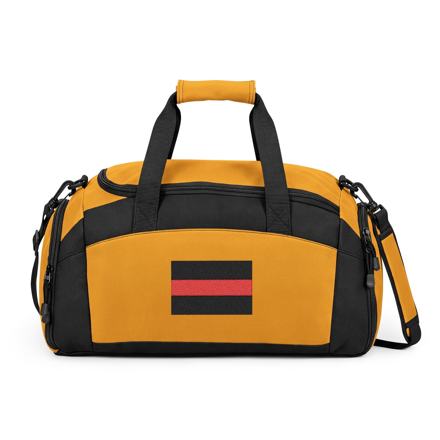Thin Red Line Flag Gym Bag — Black Duffle with Embroidered Thin Red Line Flag (Style-2)