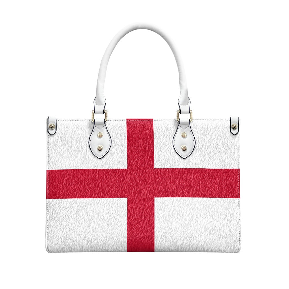 [Brand] handbag with England flag design, white, red cross.