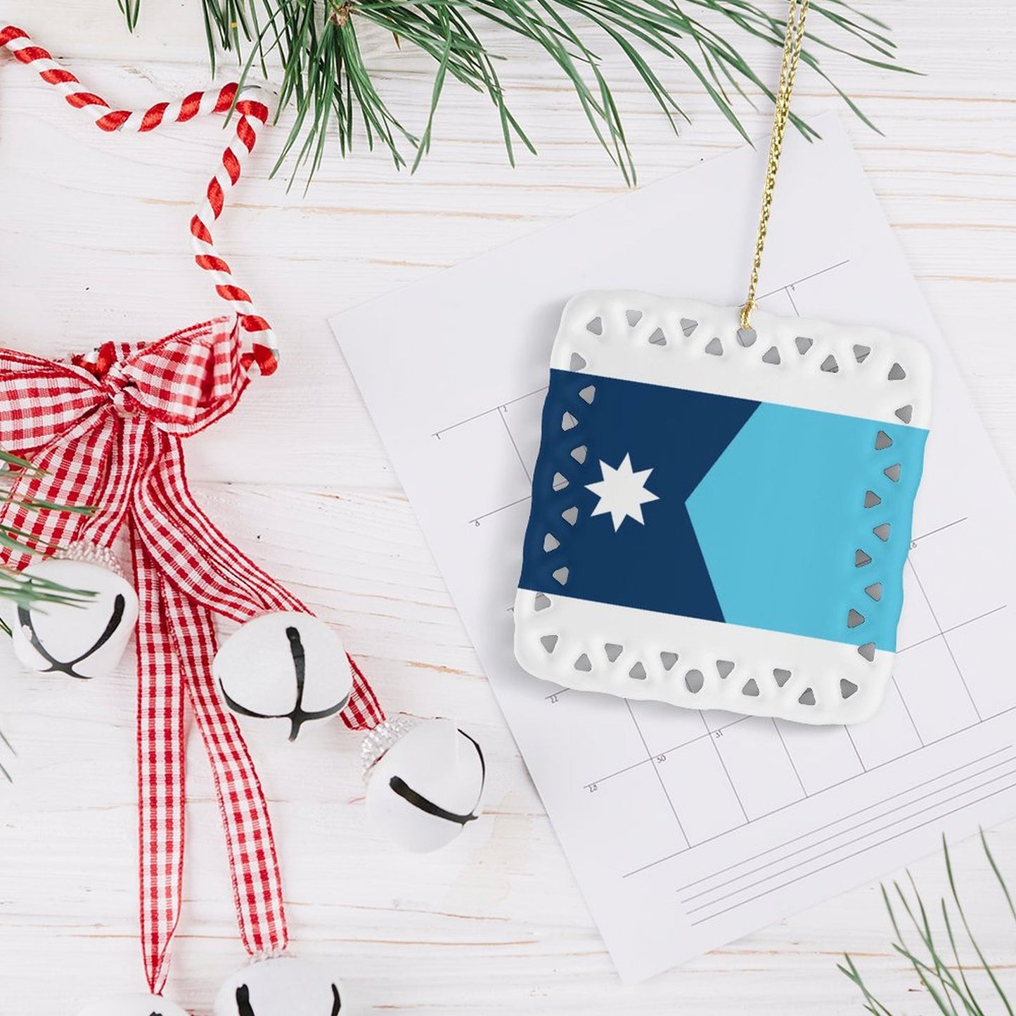 Minnesota Flag Inspired Square Ceramic Ornament Made in the USA