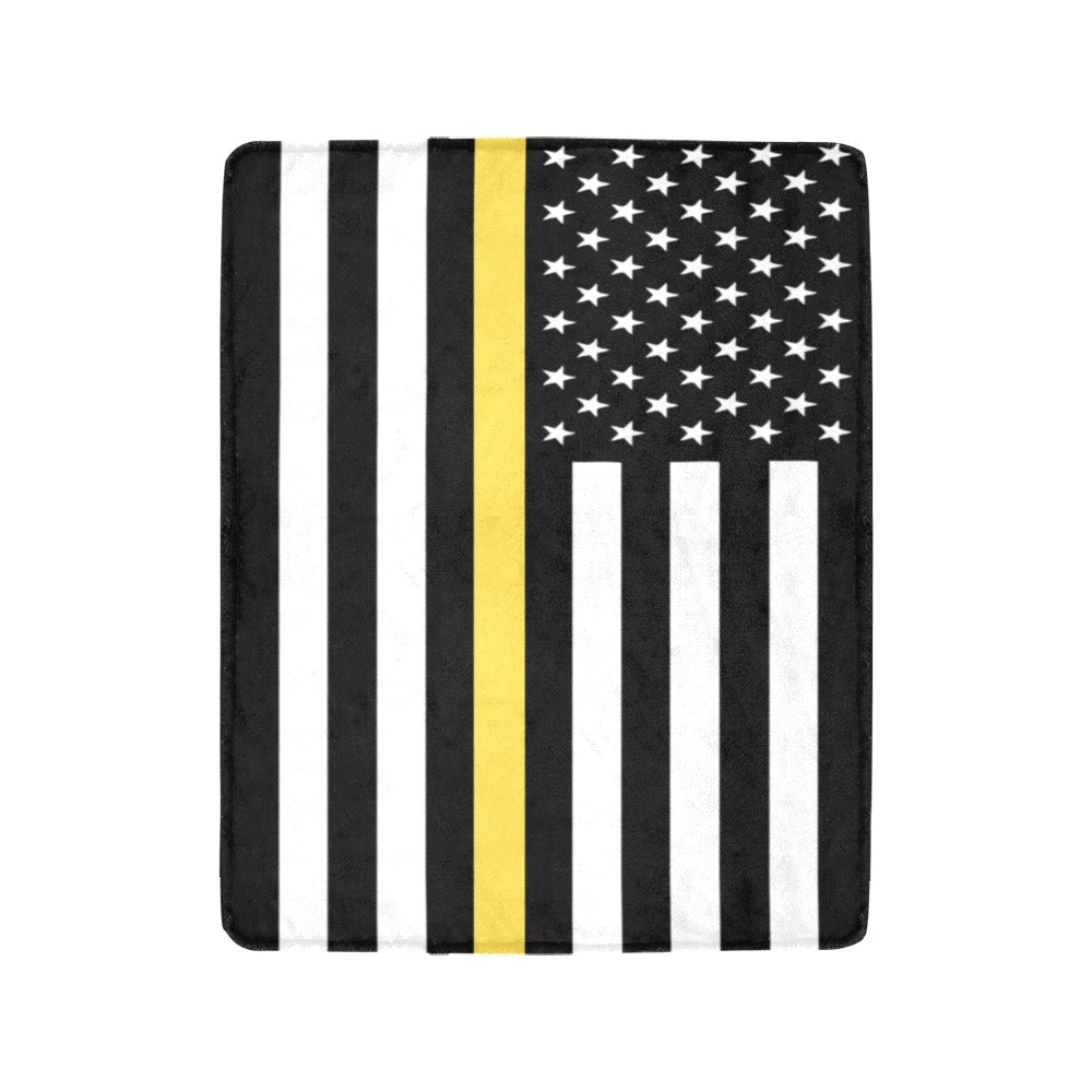 Black and white flag blanket with yellow stripe, Luv My Flag.