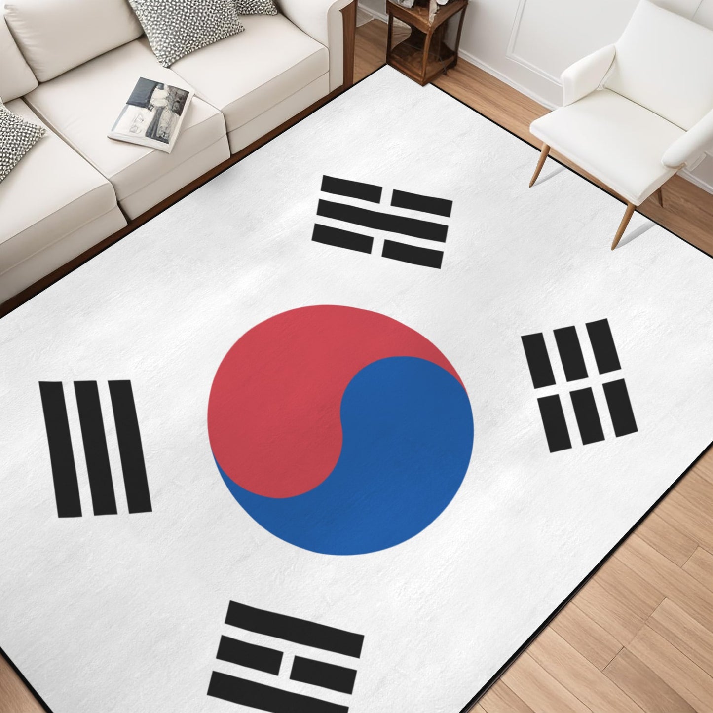 South Korea Flag Inspired 84x60 Inch Area Rug with Black Binding (Made in the USA)