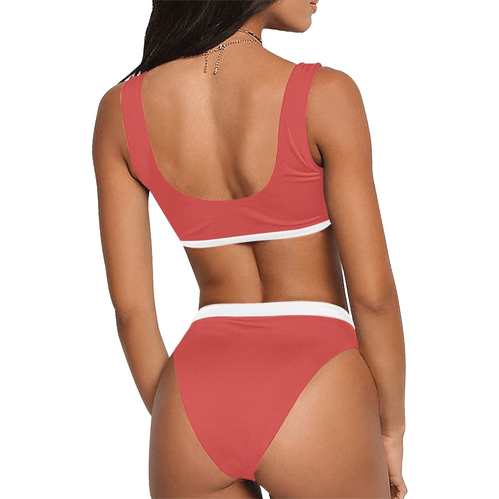 Canada Flag Inspired Sport Top & High-Waisted Bikini Swimsuit