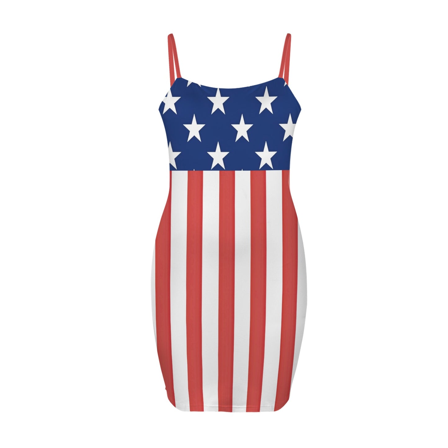 [Brand] patriotic dress with stars and stripes, sleeveless design.