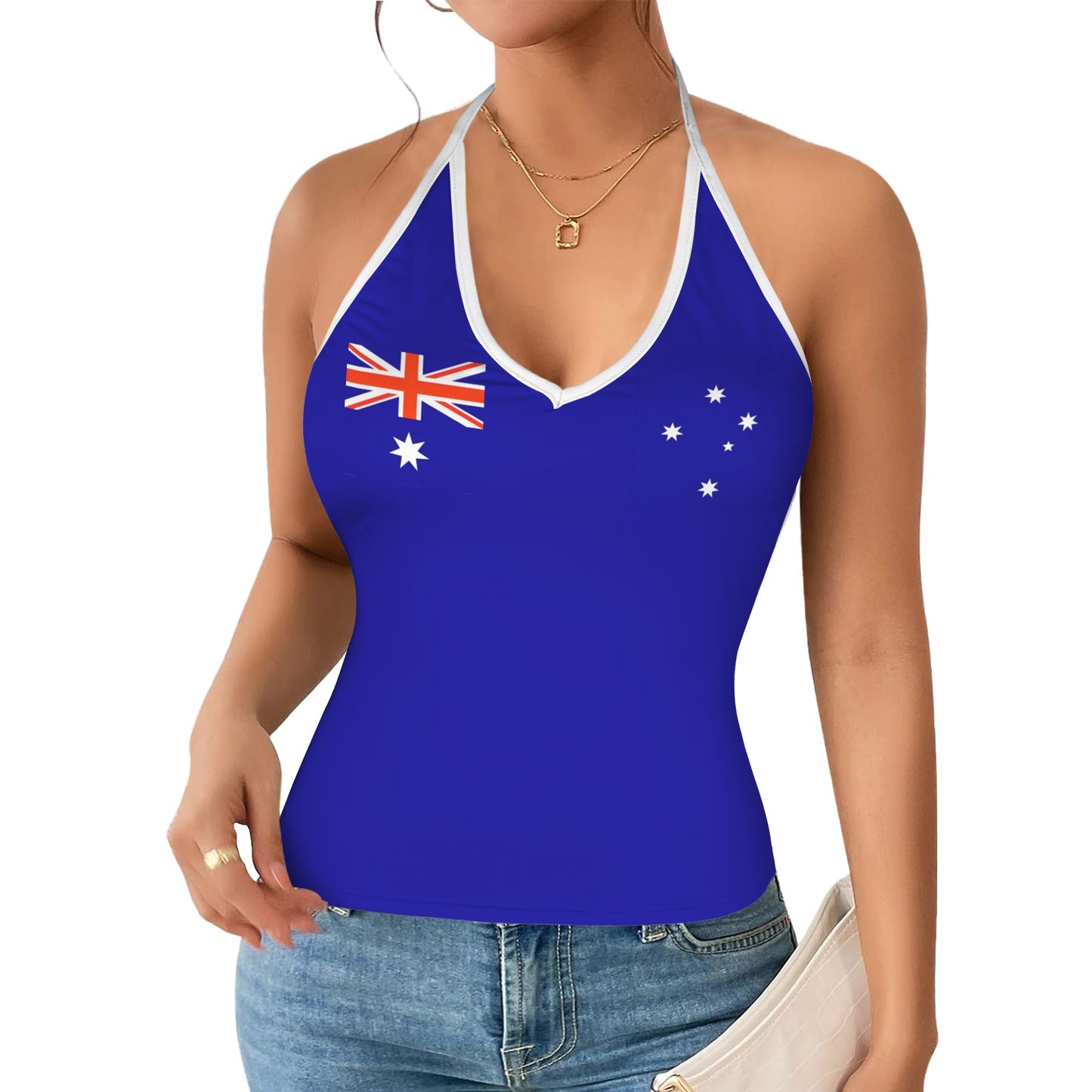 Australia Flag Inspired V-neck Halter Open Back Tank Top