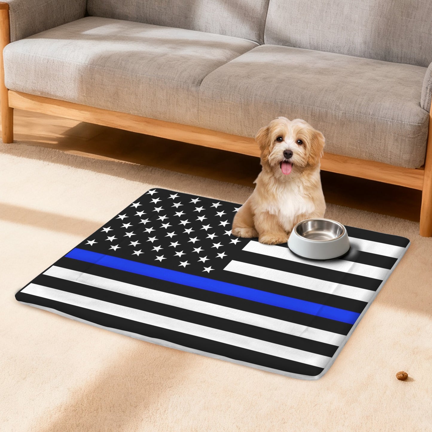 Thin Blue Line Flag Inspired Pet Mat 25x18inch (Made in the USA)