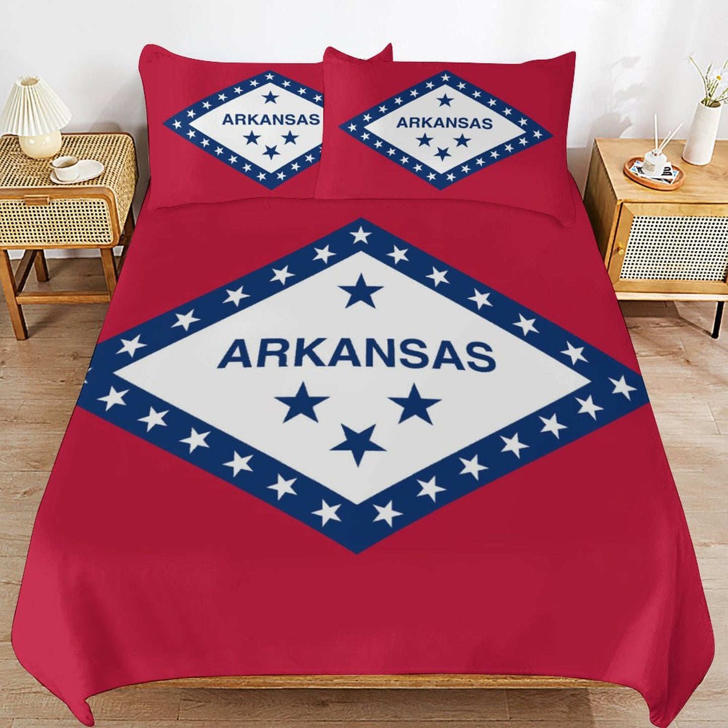 Arkansas Flag Inspired 3-Piece Bedding Set (1 Duvet Cover + 2 Pillow Shams) – 102"×90"