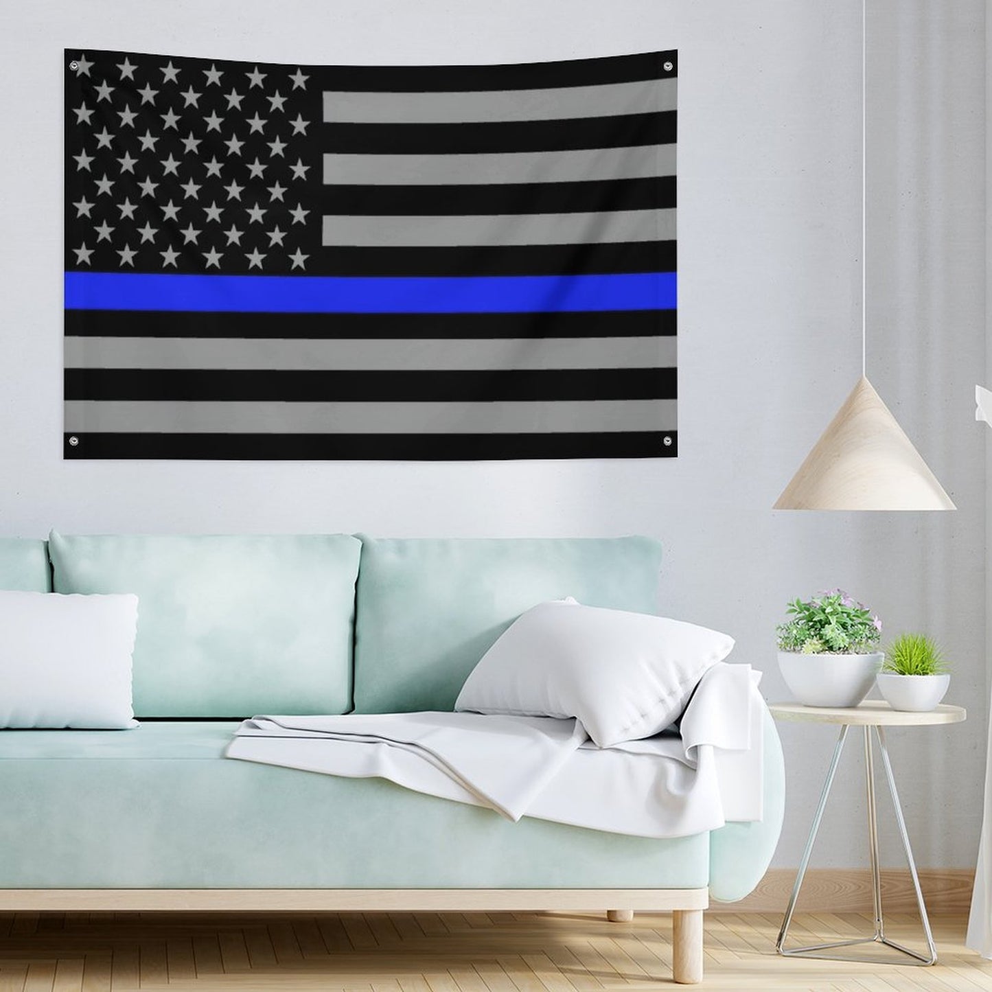 Thin Blue Line Flag Inspired (subdued) Wall Mount Flag with Four Grommets (35x59 in)