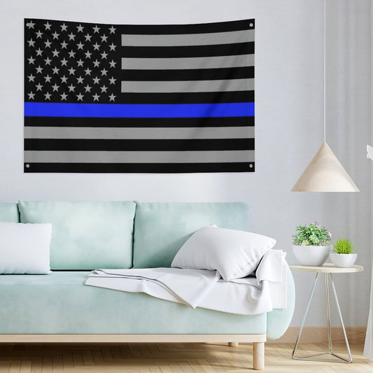 Thin Blue Line Flag Inspired (subdued) Wall Mount Flag with Four Grommets (35x59 in)