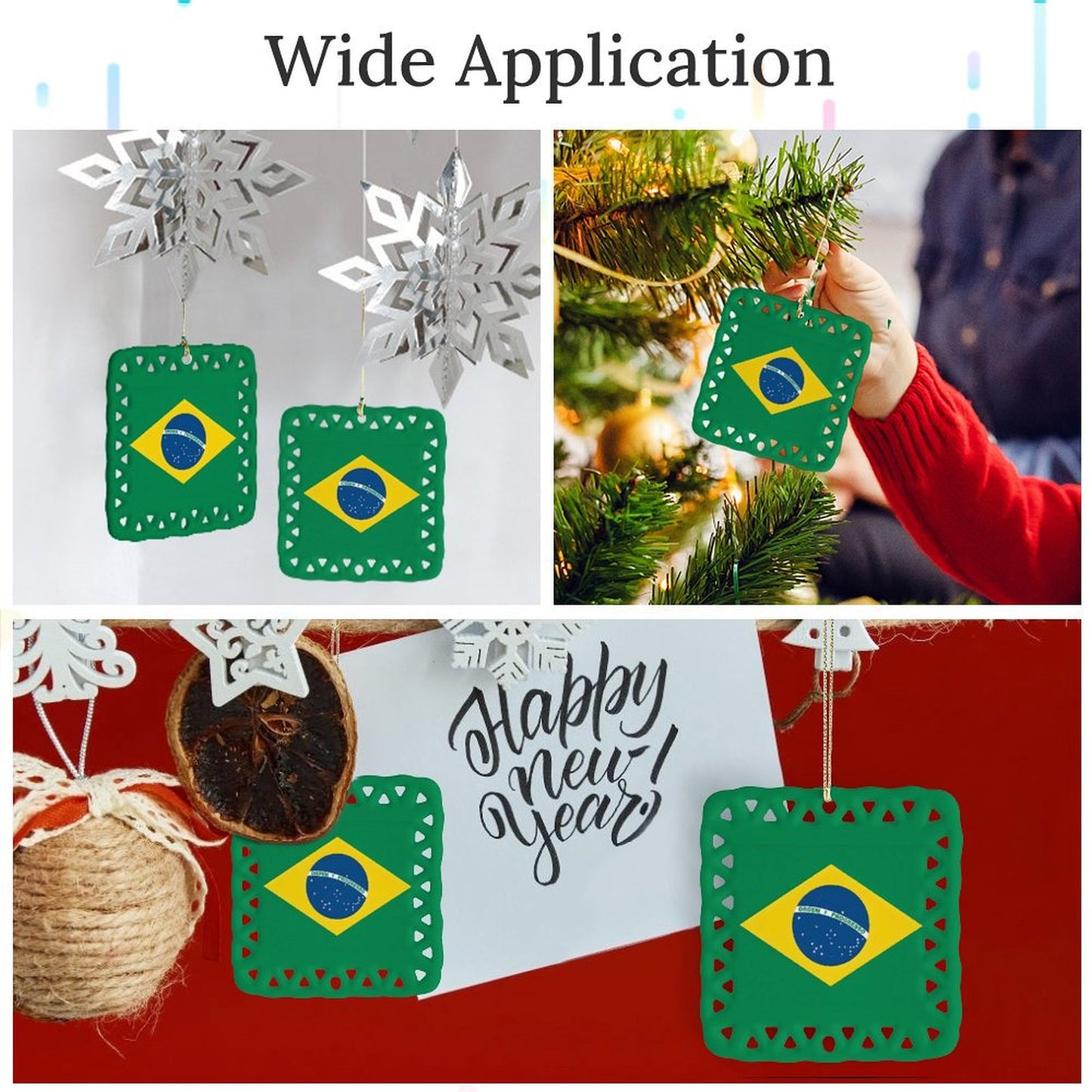 Brazil Flag Inspired Square Ceramic Ornament Made in the USA