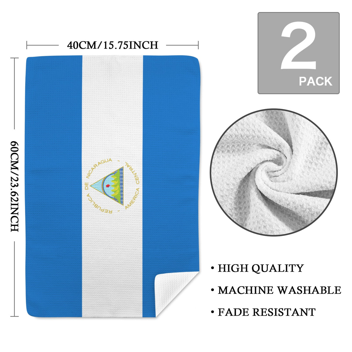 Nicaragua Flag Inspired Kitchen Towel 40X60cm (Pack of 2) | Printed In the USA