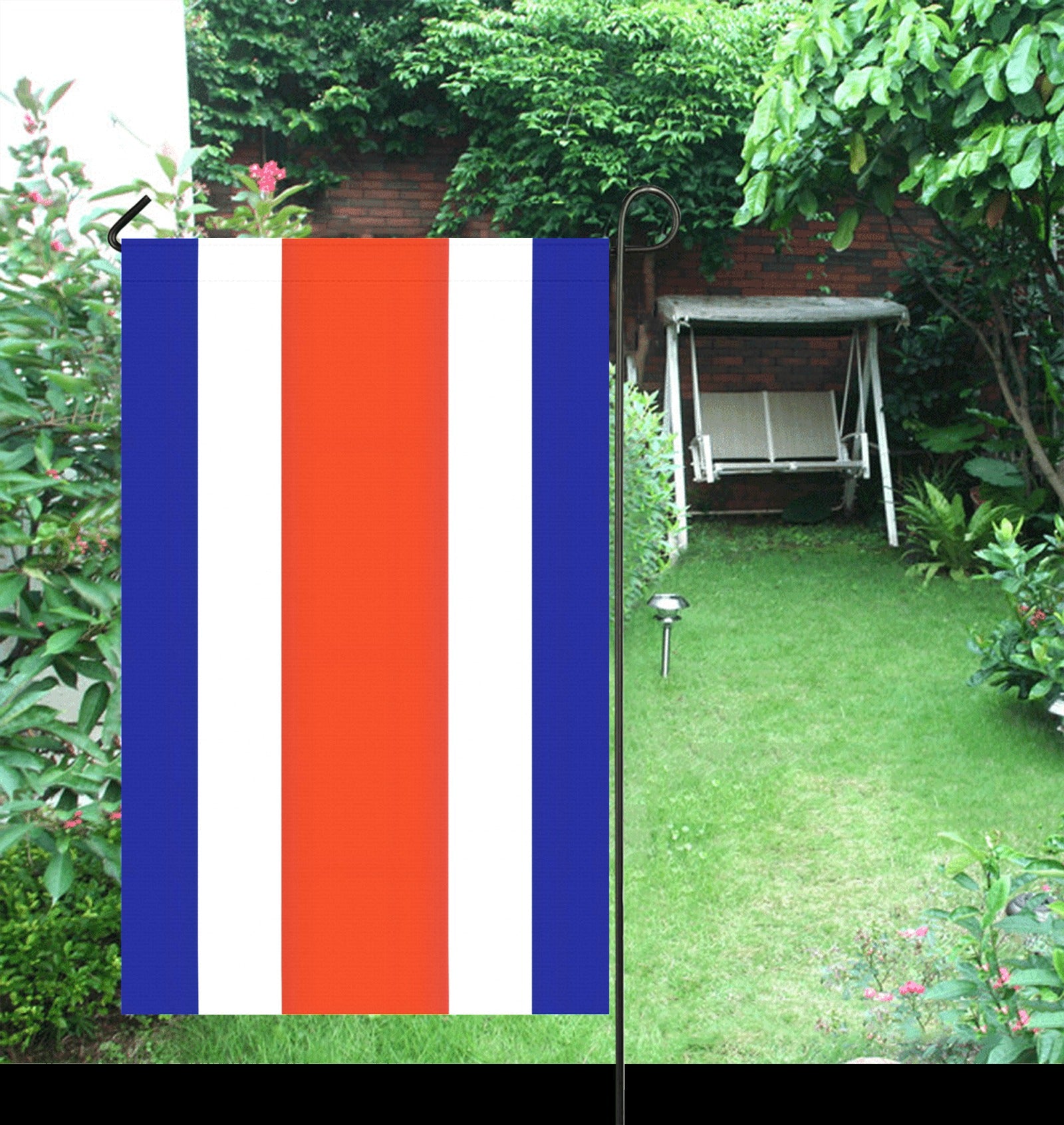 [Luv My Flag] garden flag with red, white, blue stripes.