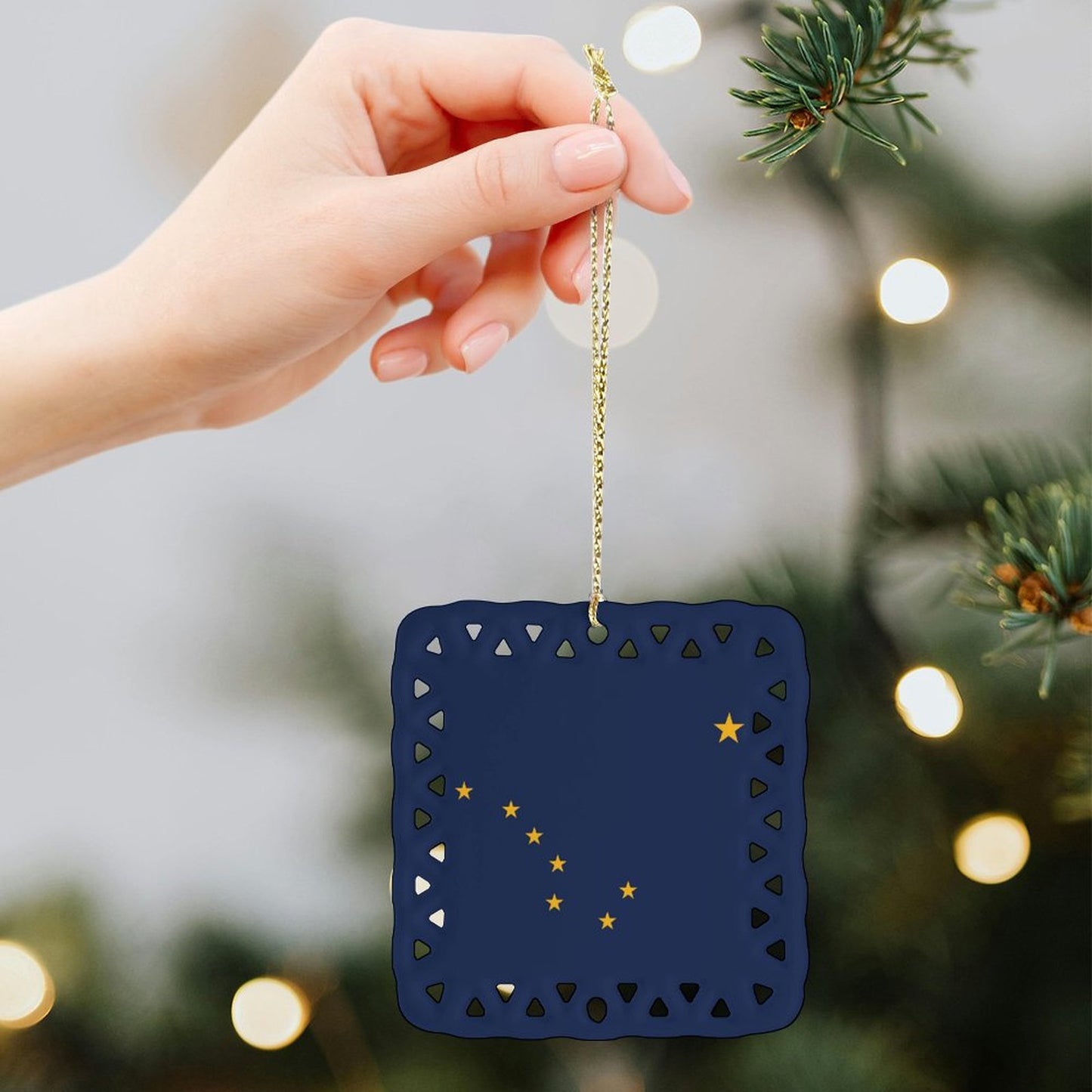 Alaska Flag Inspired Square Ceramic Ornament Made in the USA