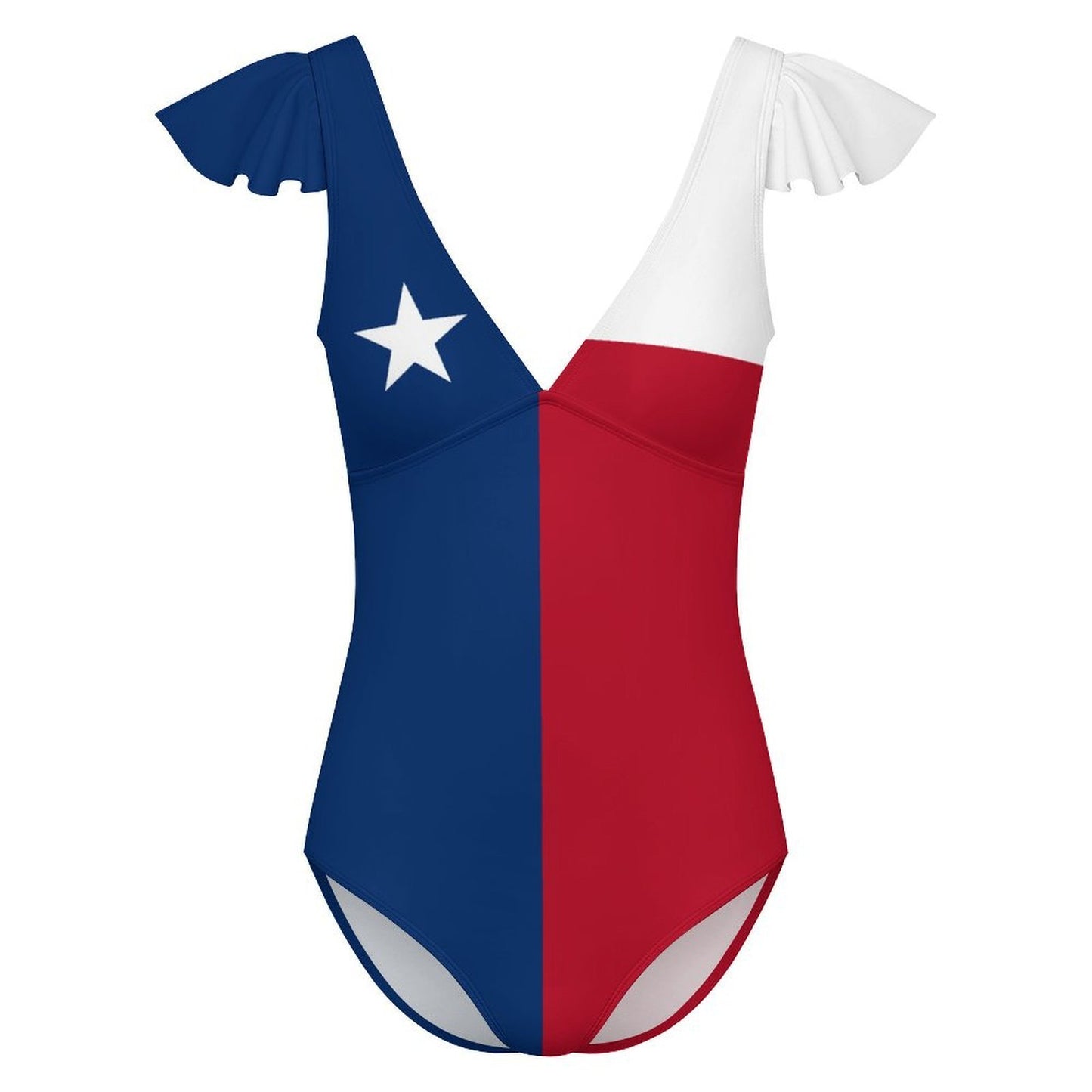 Texas Flag Inspired Women's V-neck Ruffle Sleeve One Piece Swimsuit