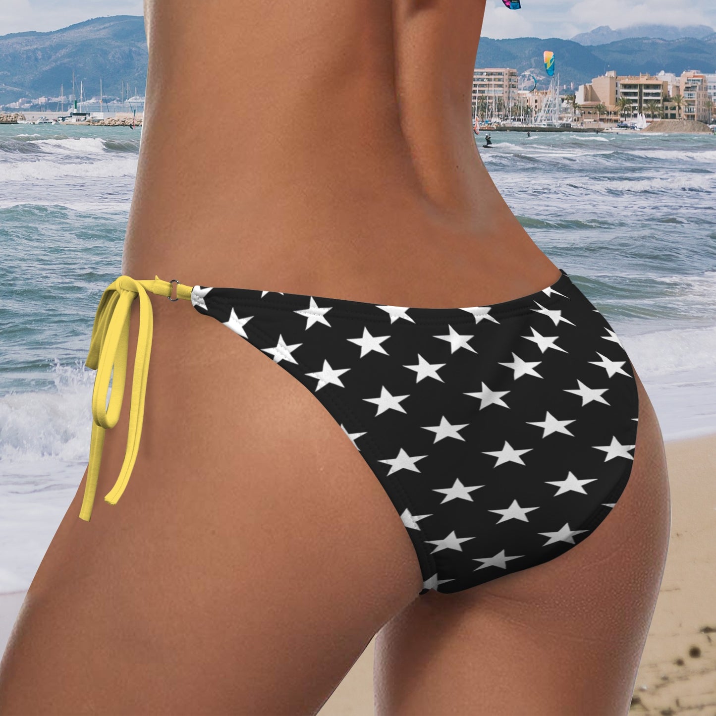 Thin Gold Line Flag Inspired Stars Sexy Halter Bikini Bottom