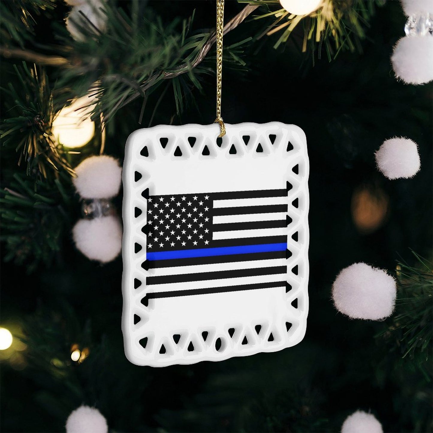 Thin Blue Line Flag Inspired Square Ceramic Ornament (Made in the  USA)