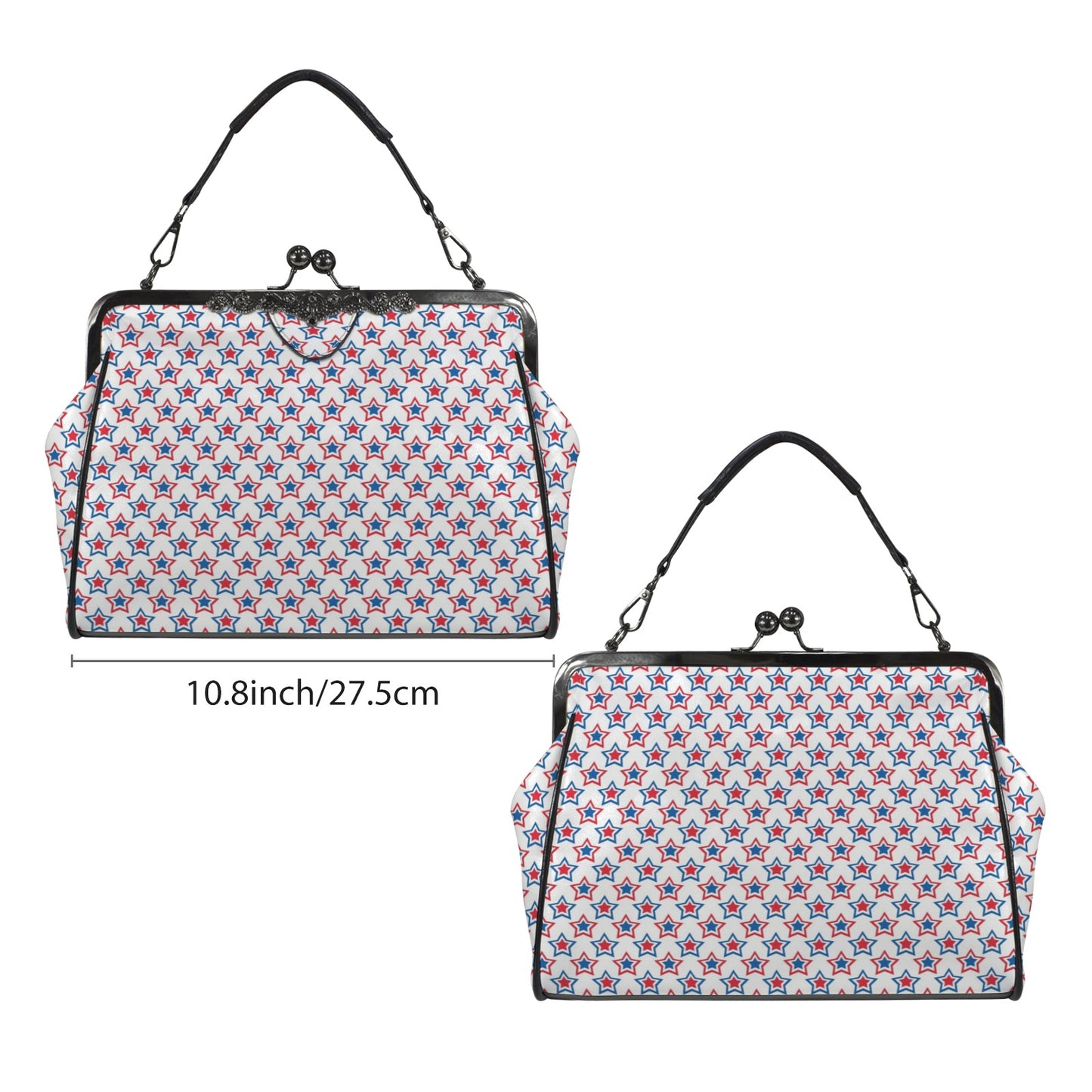 USA/American Flag Inspired Red, White & Blue Stars Pattern Kisslock Crossbody Shoulder Bag