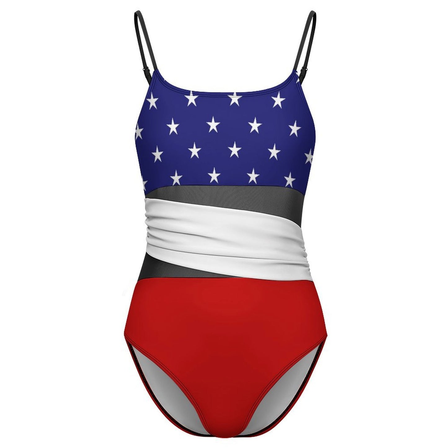 USA/American Flag Inspired Style-2 Women's Square Neck Mesh Spliced One Piece Swimsuit