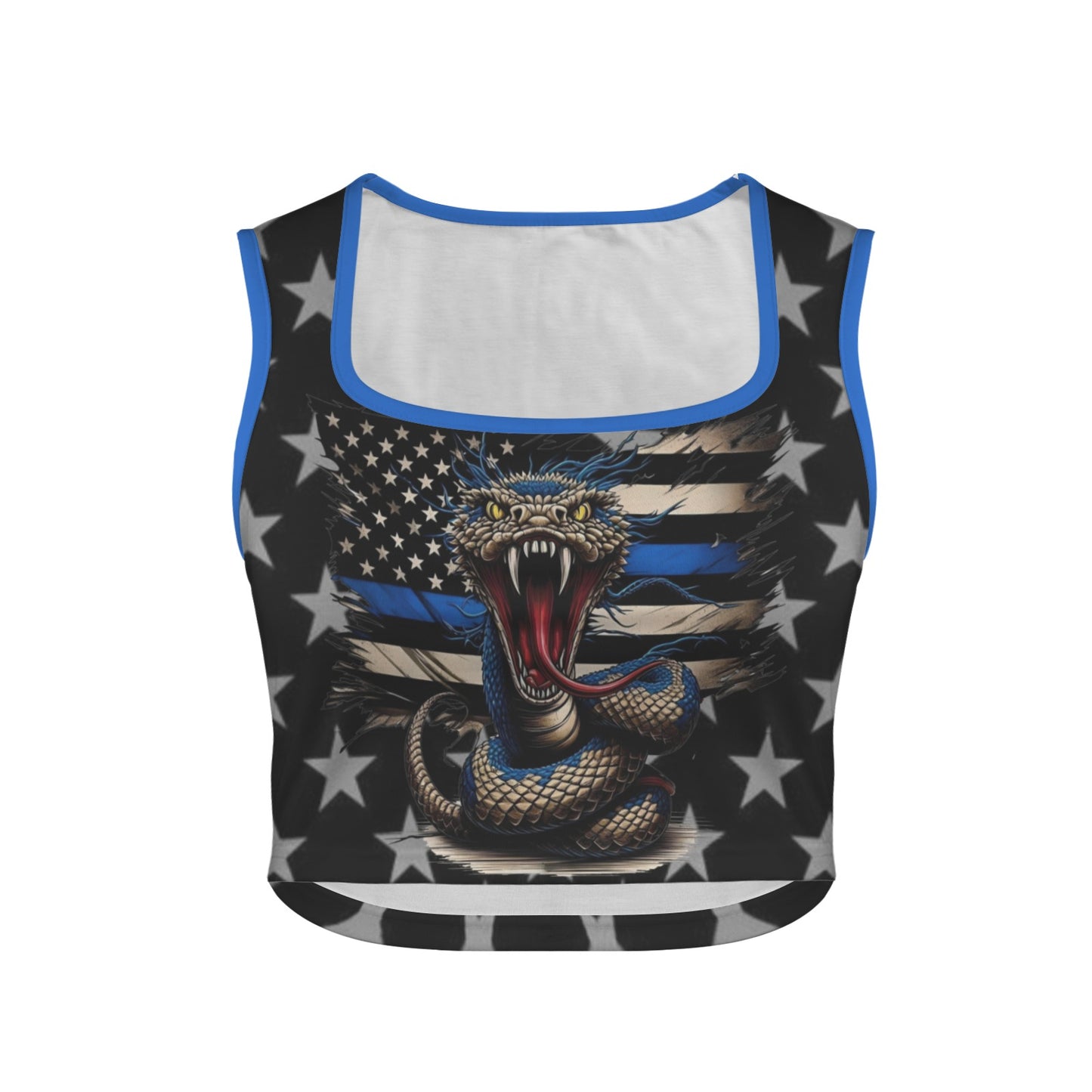 Thin Blue Line Flag Inspired Snake Square Neck Crop Tank Tops