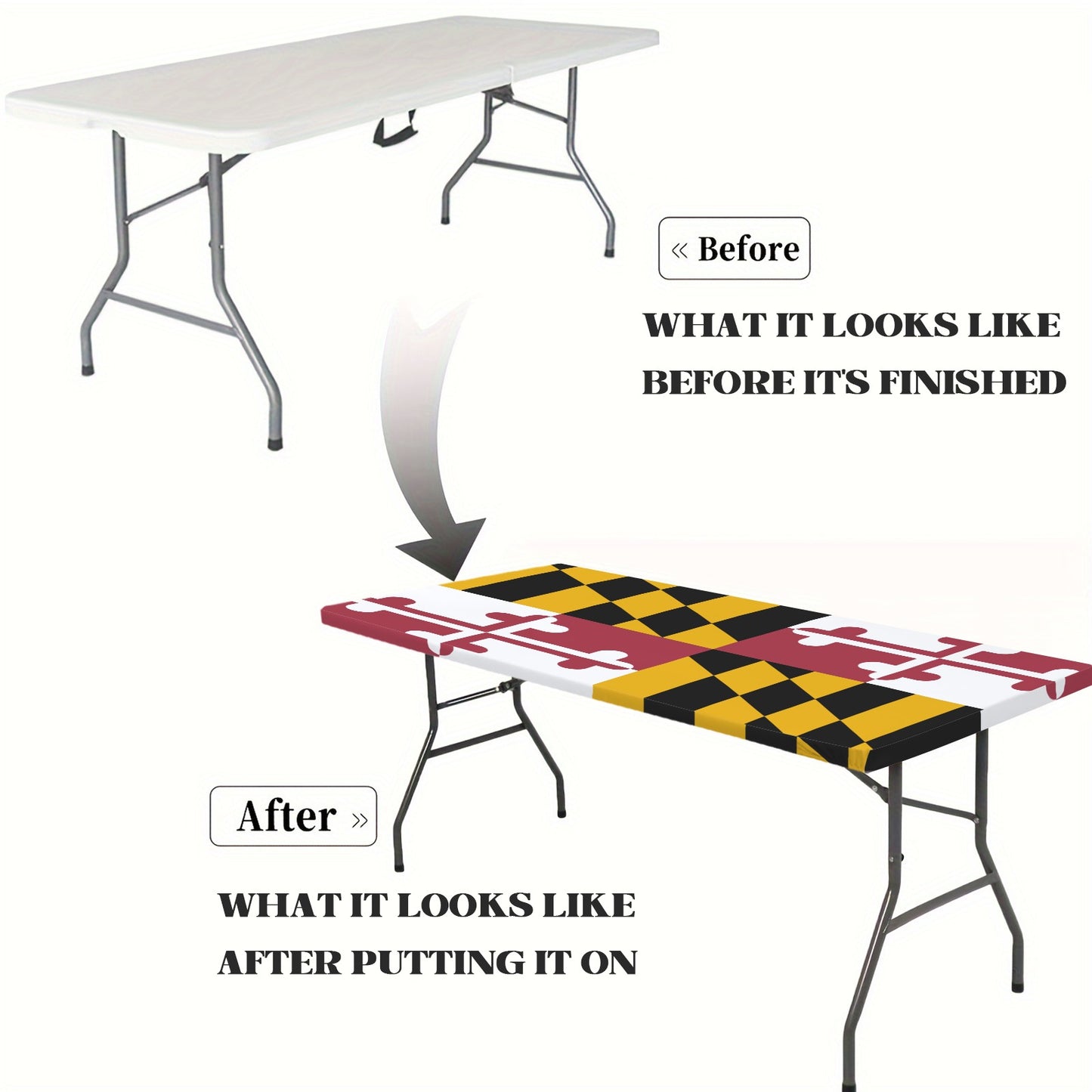 Maryland Flag Inspired Custom Elastic Fitted Tablecloth 72x30 inch (Made in the USA)