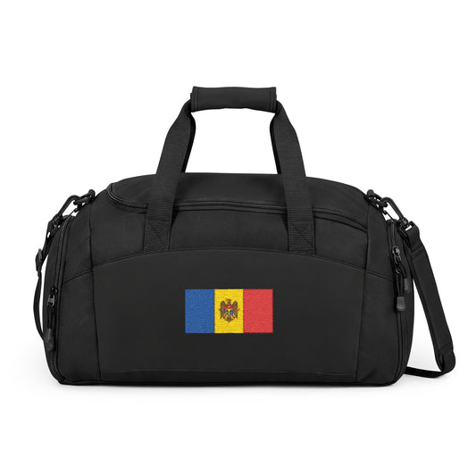 Moldova Flag Gym Bag — Black Duffle with Embroidered Moldova Flag