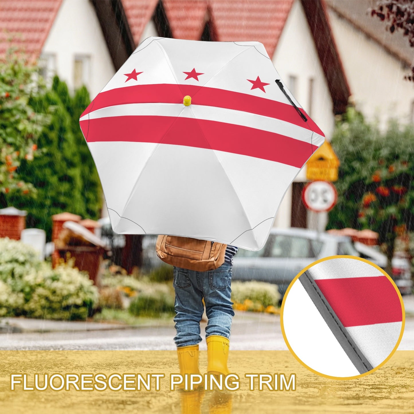 Washington DC Flag Inspired Kids Safe Round Corner Umbrella