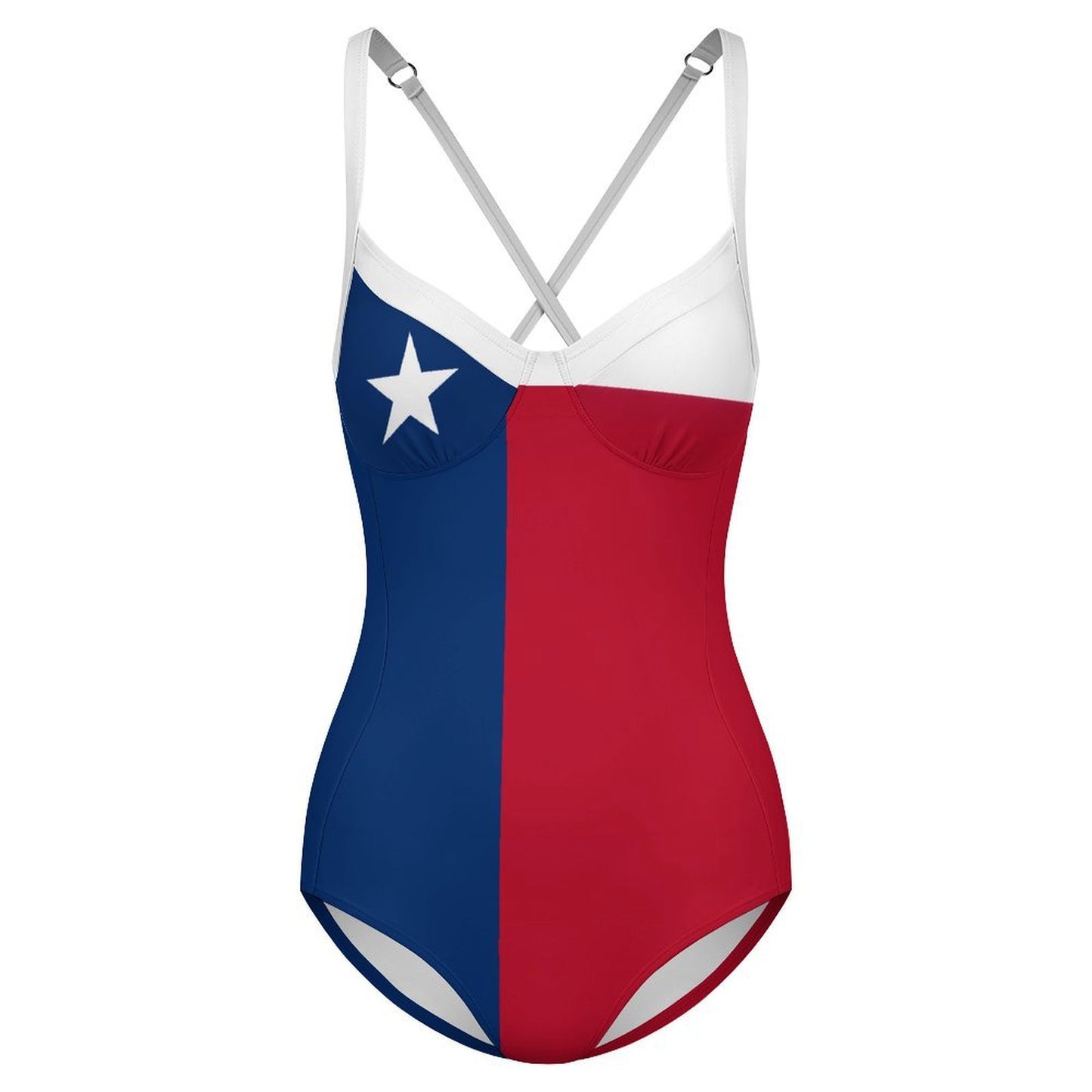 Texas Flag Inspired Criss Cross Back One Piece Swimsuit