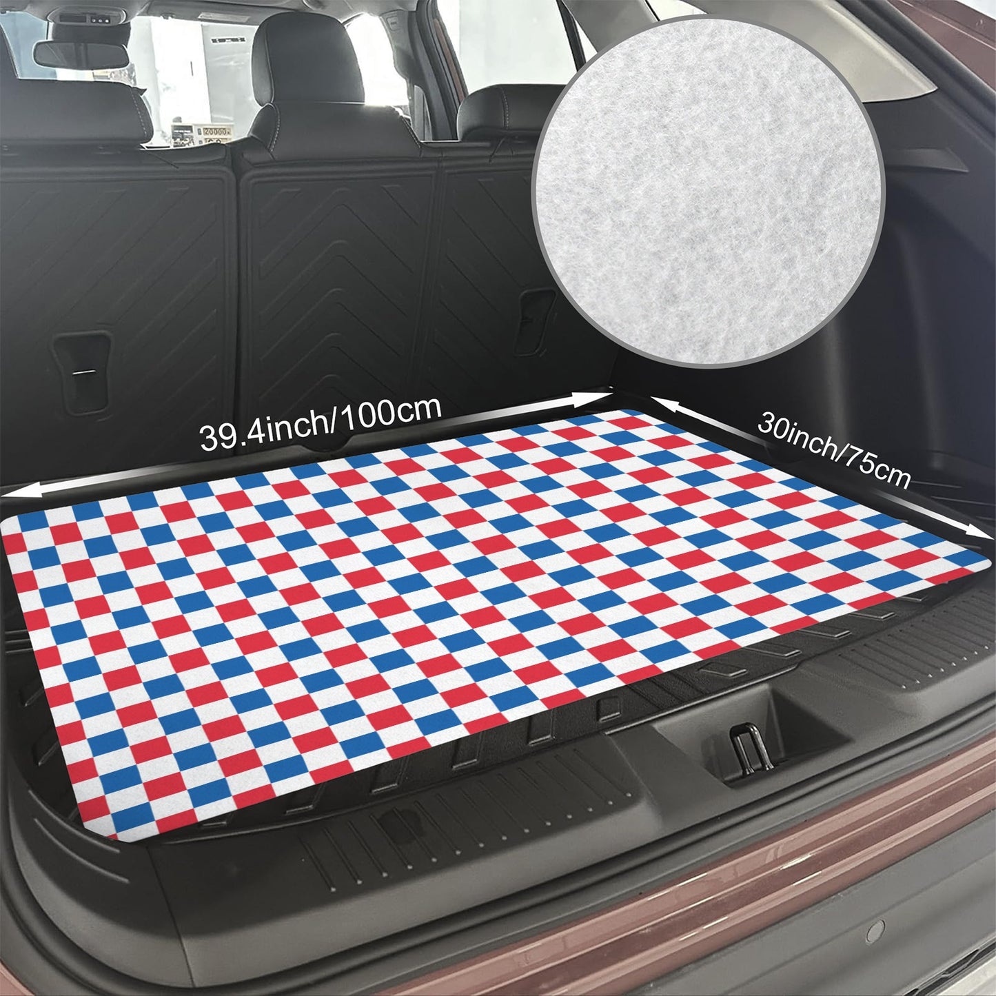 USA/American Flag Inspired Checkered Pattern Car Trunk Mat 100 × 75 cm / 39.4 × 30 in Printed in the USA