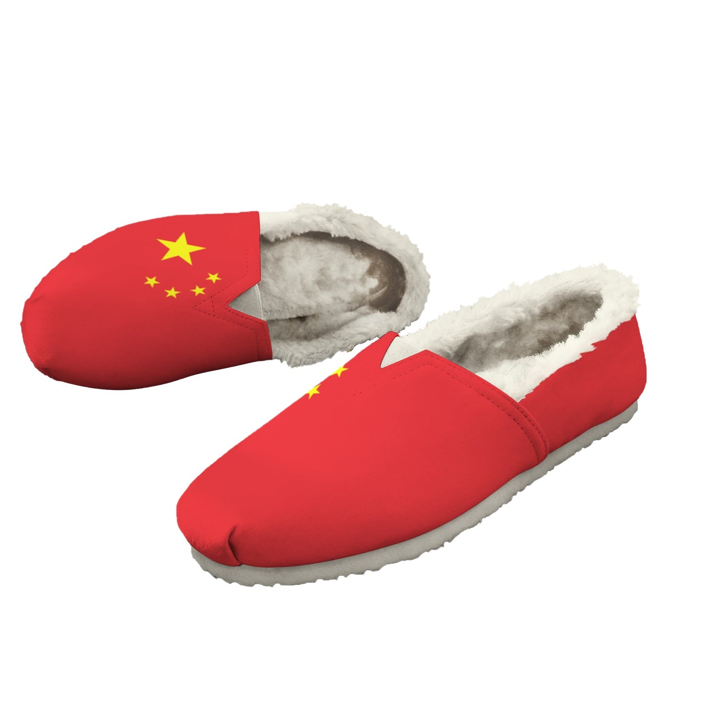 China Flag Inspired Women's Fleece-Lined Canvas Slip-On
