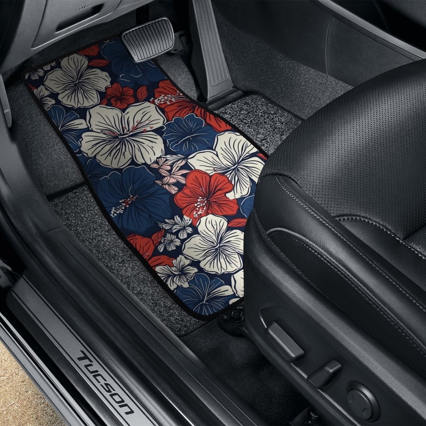 USA/American Flag Inspired Hawaiian Floral Pattern Car Floor Mats(4pcs)