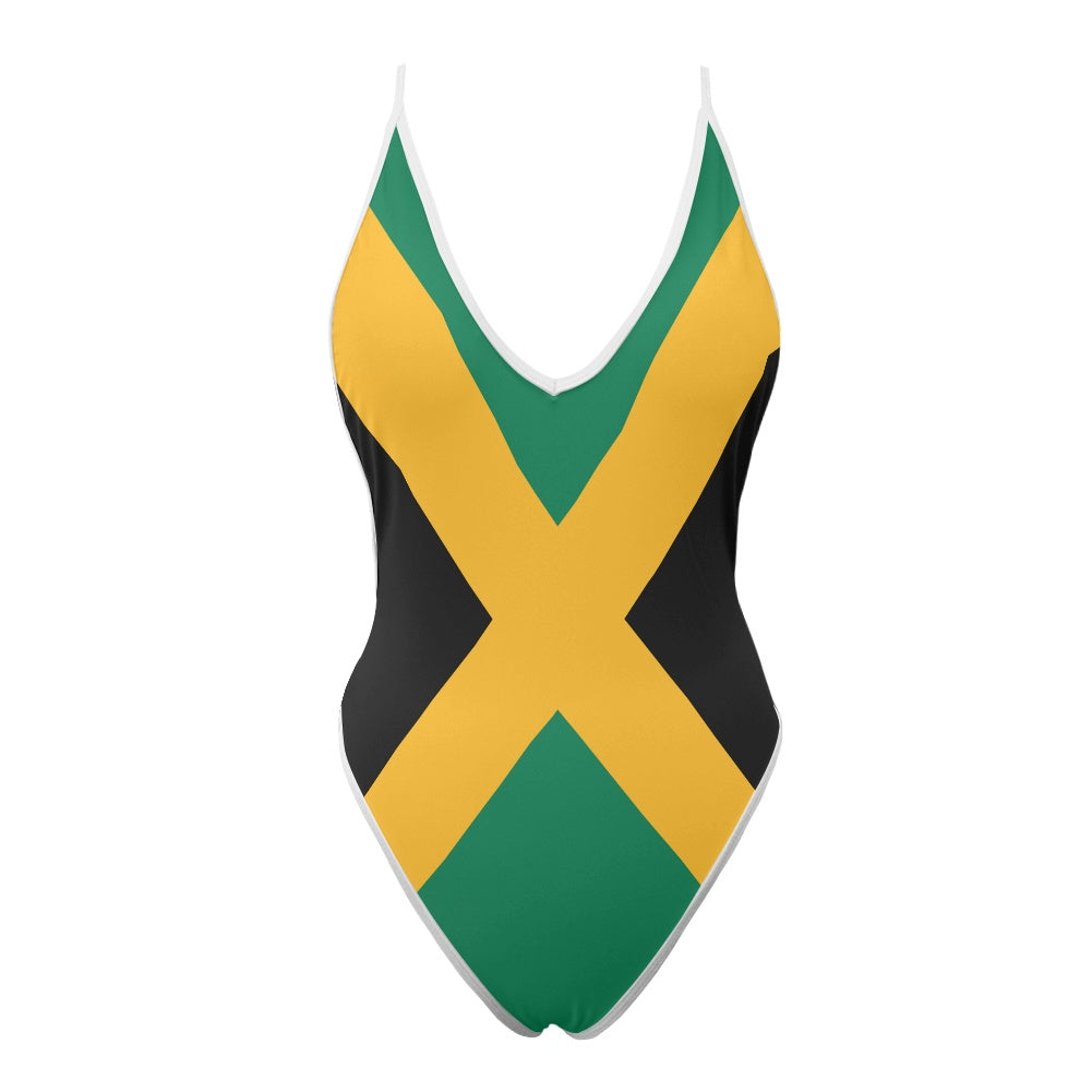 Jamaica Flag Inspired One-Piece Thong Swimsuit