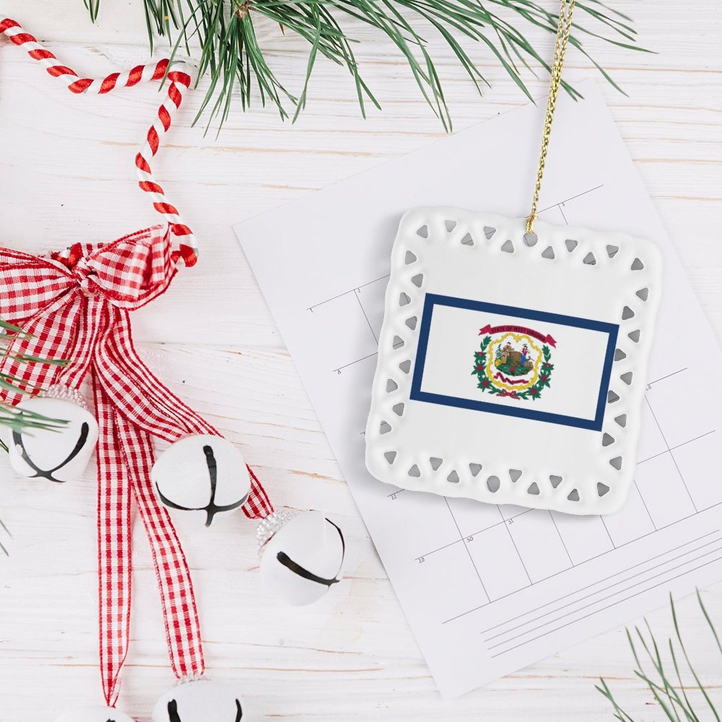 West Virginia Flag Inspired Square Ceramic Ornament Made in the USA