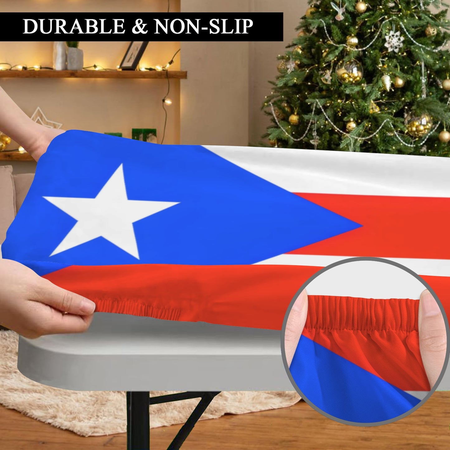Puerto Rico Flag Inspired Custom Elastic Fitted Tablecloth 72x30 inch (Made in the USA)