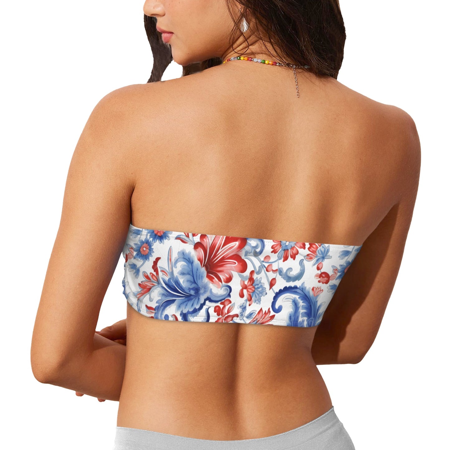 USA/American Flag Inspired Floral/Paisley Pattern Flag Inspired Bandeau Tube Bikini Top
