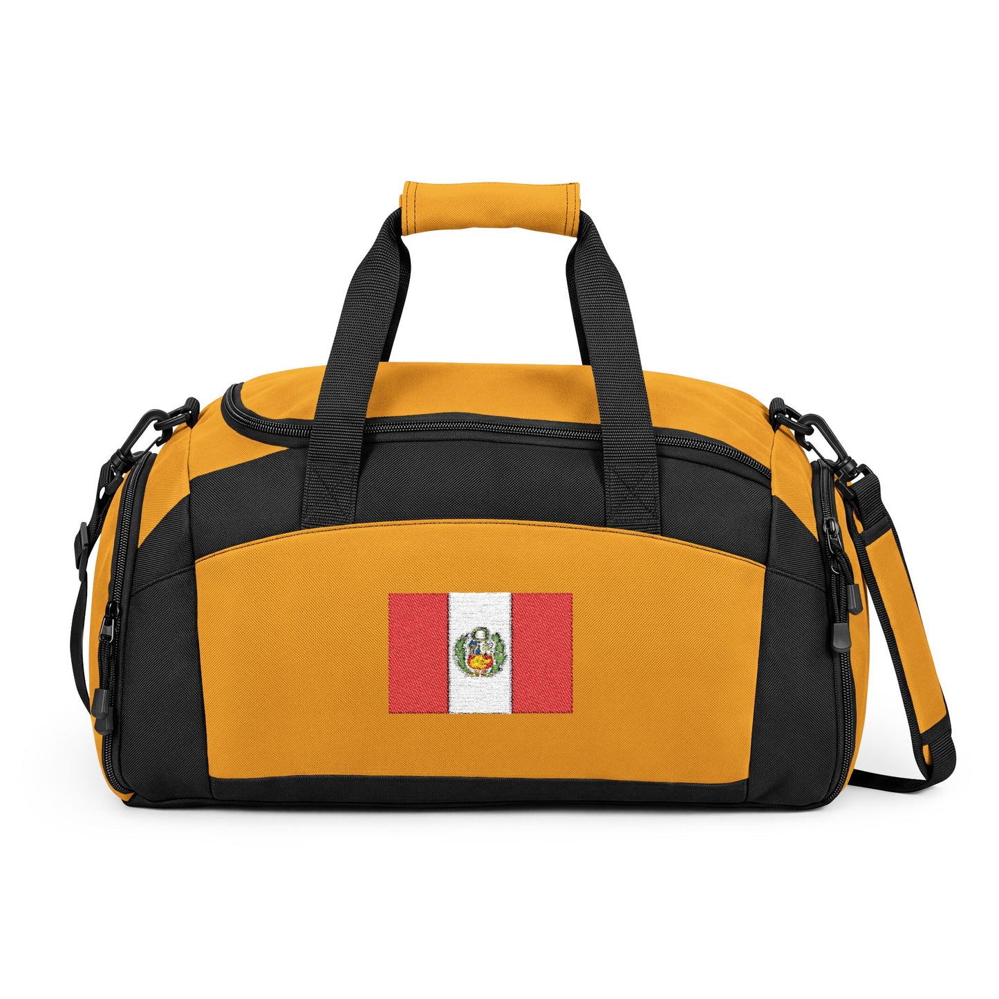 Peru Flag Gym Bag — Black Duffle with Embroidered Peru Flag