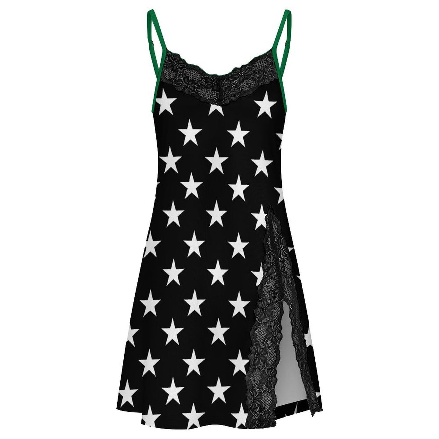 Thin Green Line Flag Inspired Style-2 Women's Lace Slit Cami Pajama Dress