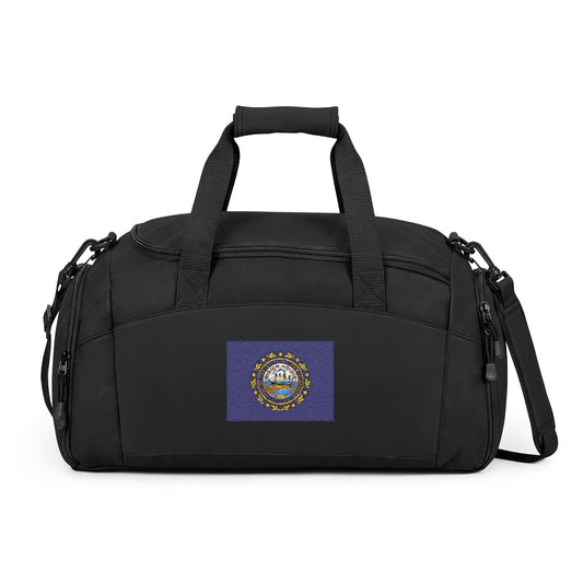 New Hampshire Flag Gym Bag — Black Duffle with Embroidered New Hampshire Flag