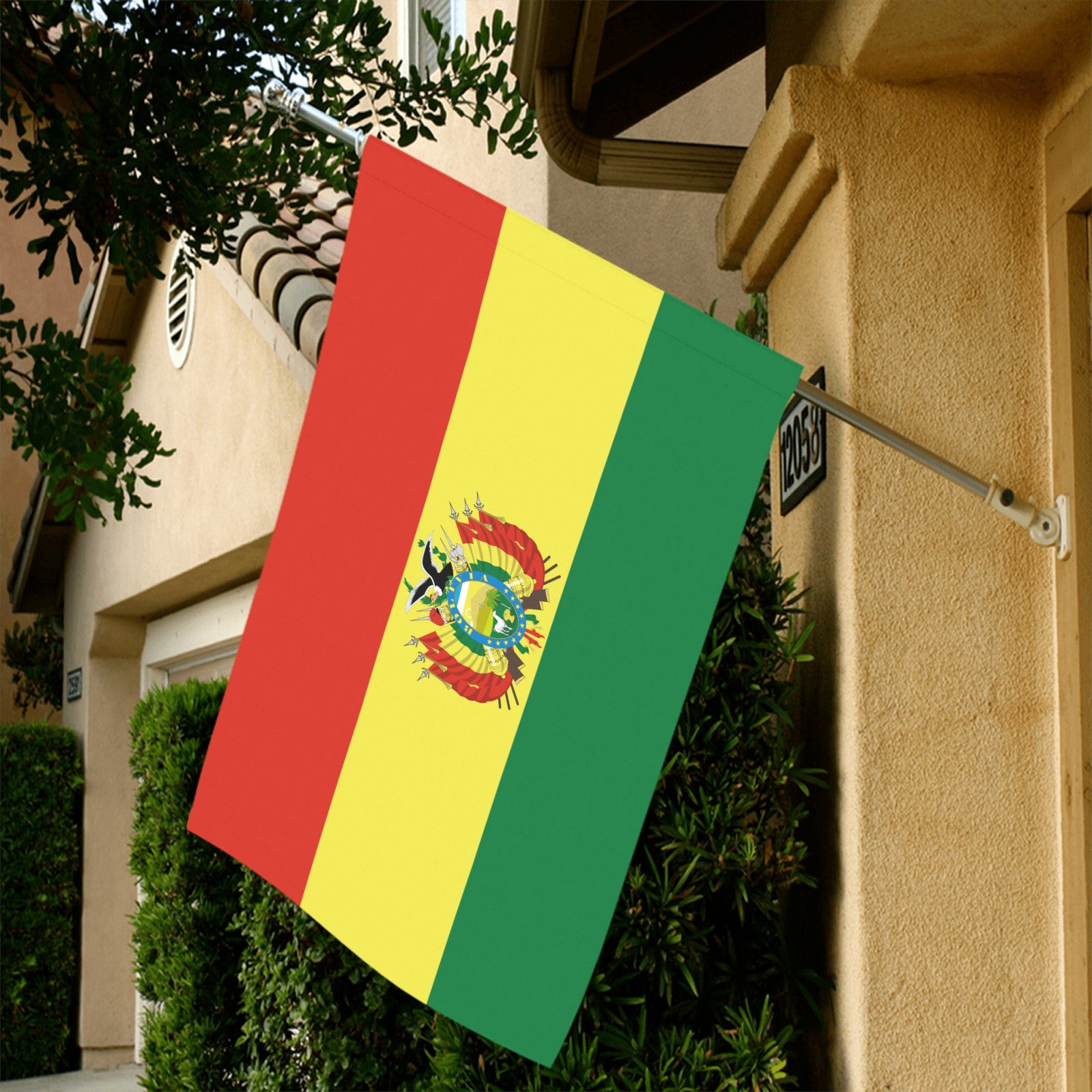 Luv My Flag: Bolivian flag displayed on house facade.