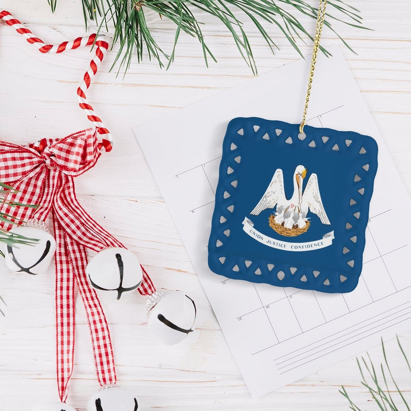 Louisiana Flag Inspired Square Ceramic Ornament Made in the USA
