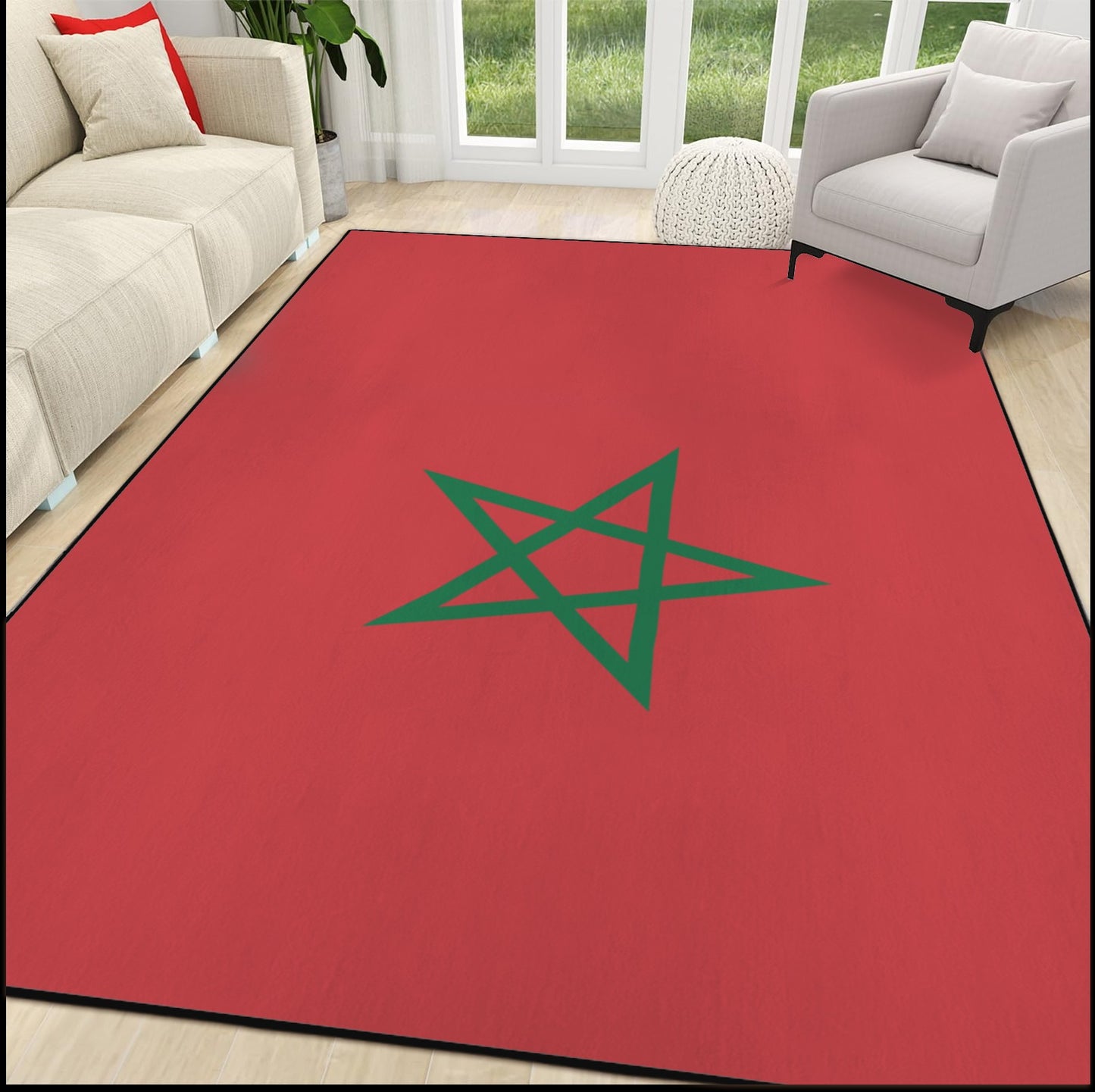 Morocco Flag Inspired 84x60 Inch Area Rug with Black Binding (Made in the USA)