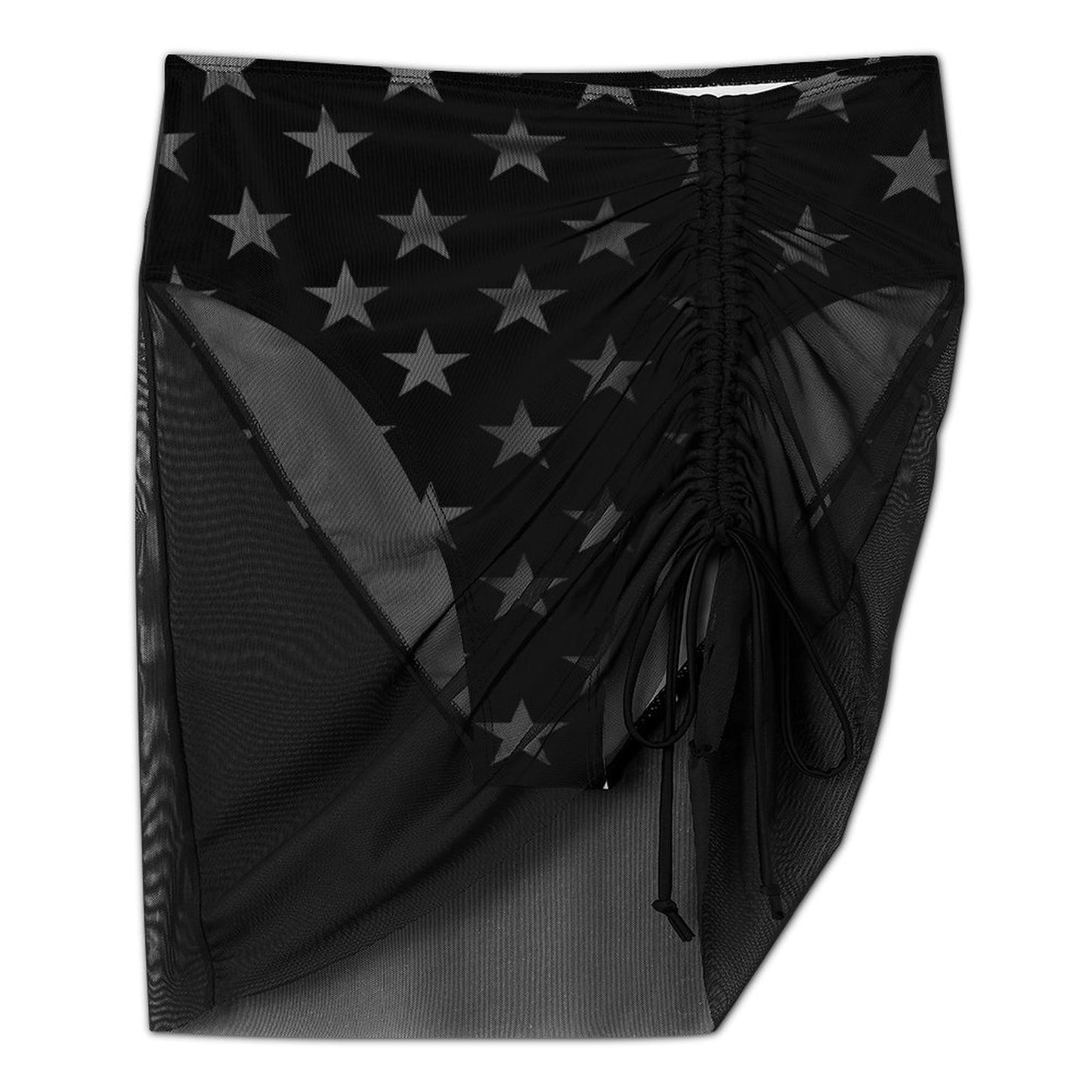 Thin Green Line Flag Inspired Style-2 Women's Mesh Drawstring Skirt and Swimsuit Set